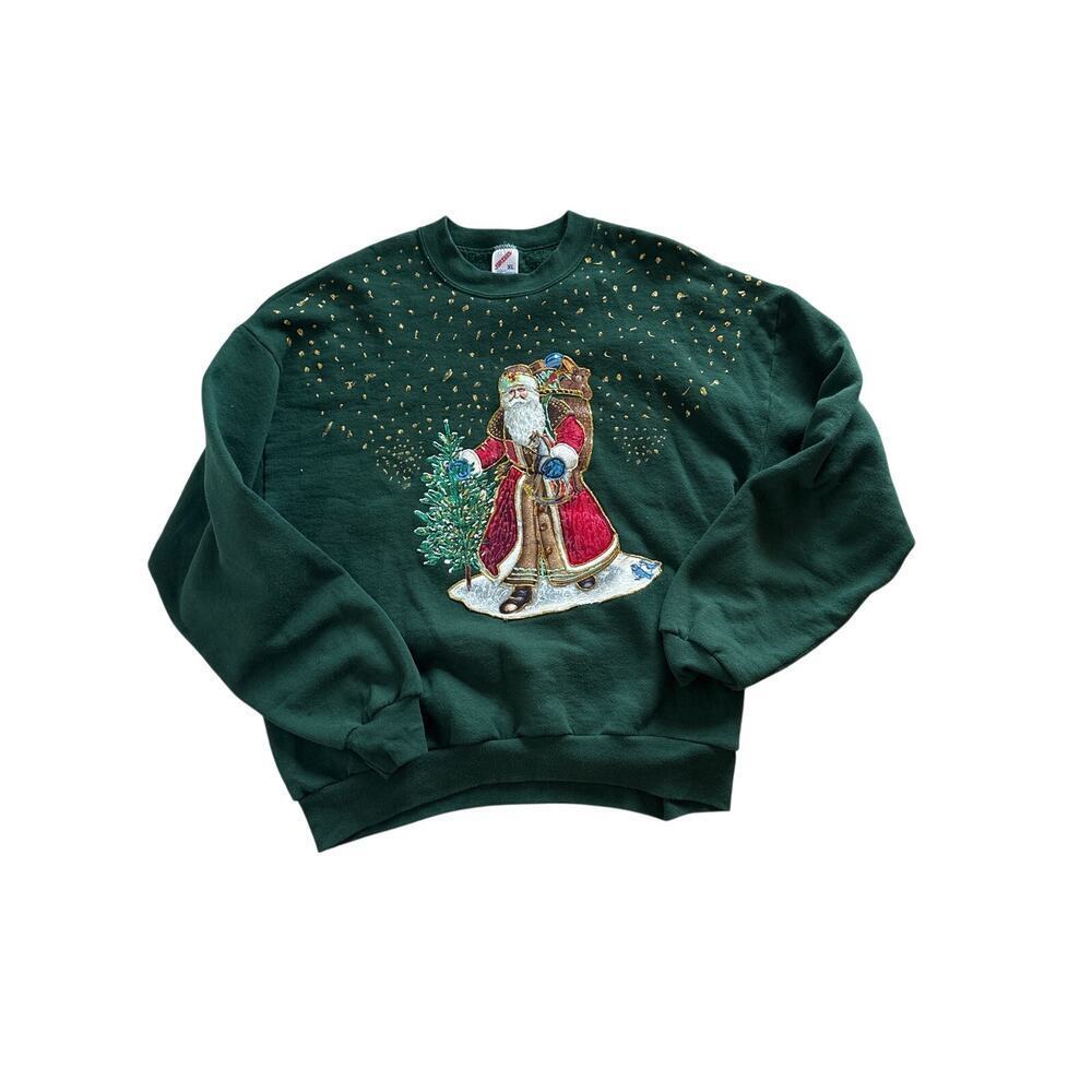 Vintage Jerzees Puff Paint Christmas Sweatshirt XL